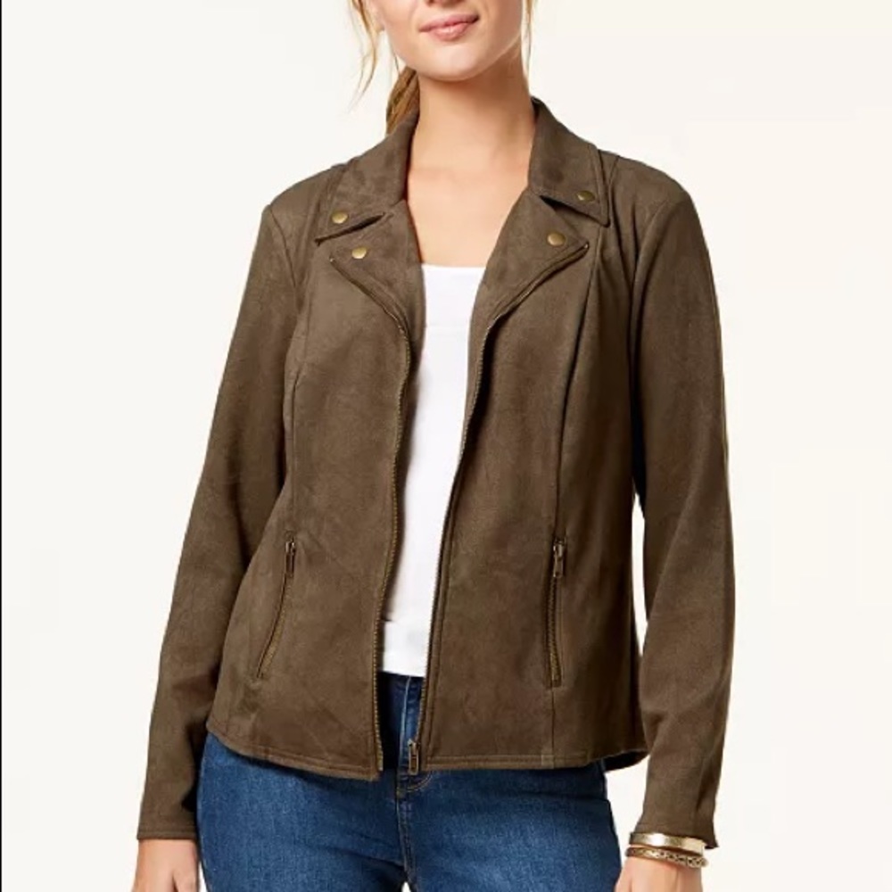 Style & Co. Faux Suede Moto Jacket